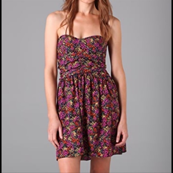 Parker Pure Silk Floral Printed Strapless Sweetheart Mini Dress - Picture 2 of 13